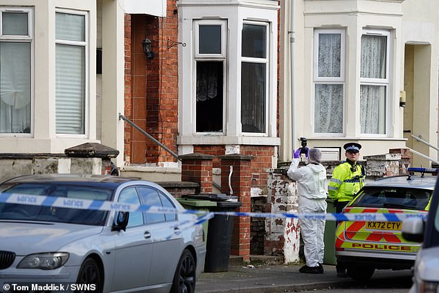 Police and forensic officers at the scene of the crime in Wellingborough in Northamptonshire in March this year. The jury at Lincoln Crown Court heard that the teenager stabbed Marta Bednarczyk at least 143 times at the home