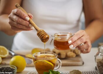 A hot sweet drink, such as a cup of honey with lemon, is a simple way of relieving the symptoms of a cough and sore throat
