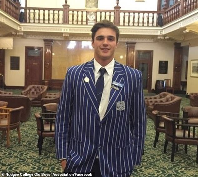 Jacob Elordi 's former school in Brisbane paid tribute to the Saltburn actor, sharing a heart-warming message honouring his success on the screen. Pictured: Jacob Elordi in 2015
