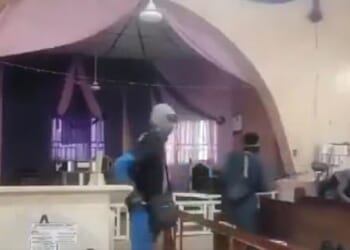 Armed men, some with face coverings, stormed a church in Nigeria, opening fire at worshippers on Tuesday evening