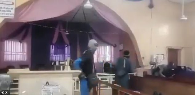 Armed men, some with face coverings, stormed a church in Nigeria, opening fire at worshippers on Tuesday evening