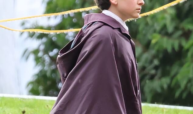 Harry Potter filming resumed this week, as stars of the HBO series, including took to the historic Ashridge Estate to film Quidditch scenes (Dominic McLaughlin, who plays Harry, pictured)