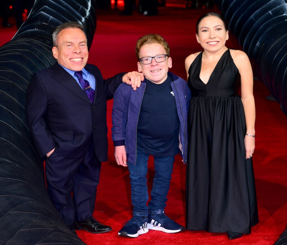 Warwick Davis with daughter Annabelle Davis and son Harrison Davis attending the Maleficent: Mistress of Evil European Premiere in London.
