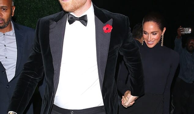 Prince Harry held Meghan's hand as he led her into the lavish James Bond-themed birthday party on Saturday night - but pictures of them with Kris Jenner and Kim Kardashian inside were posted online and then deleted