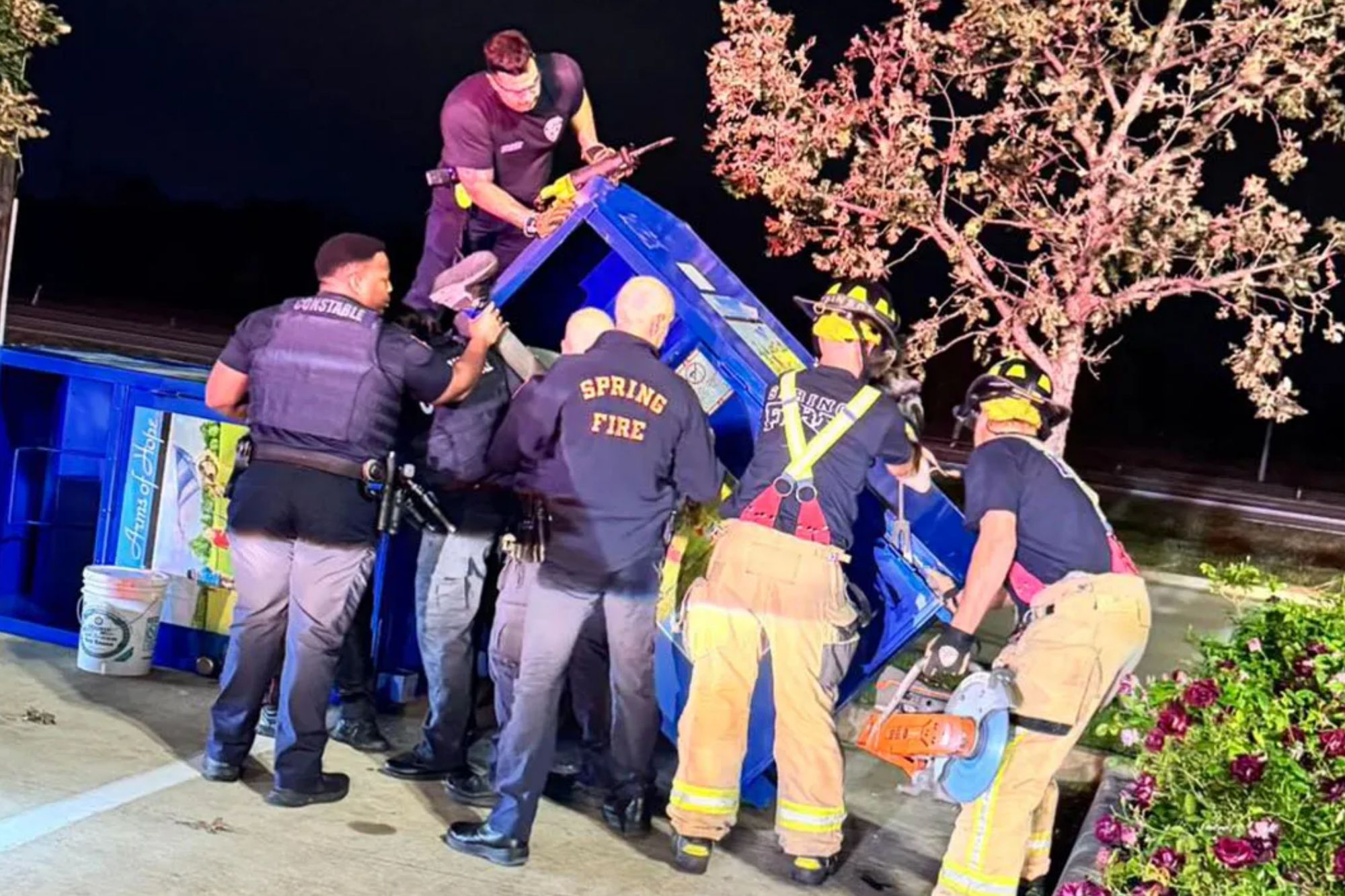 An image collage containing 1 images, Image 1 shows Man dies while trapped in clothes donation box after calling for help