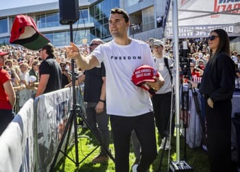 Turning Point USA founder Charlie Kirk (pictured the day of his death) predicted his own assassination more than seven years before he was killed, Candace Owens has revealed