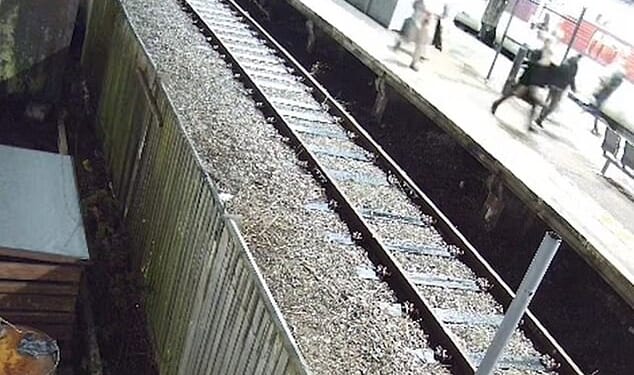 Terrified passengers were seen running along Huntingdon station's platform 2 trying to escape on Saturday night