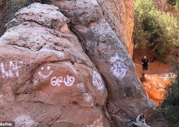 Vandals have left ugly graffiti and toilet paper across several iconic rocks at Utah 's Arches National Park as people take advantage of the government shutdown