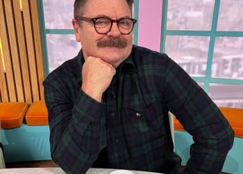 Hollywood comedian Nick Offerman left the Sunday Brunch hosts scrambling to apologise after using a swear word live on air over the weekend