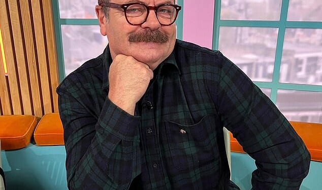 Hollywood comedian Nick Offerman left the Sunday Brunch hosts scrambling to apologise after using a swear word live on air over the weekend