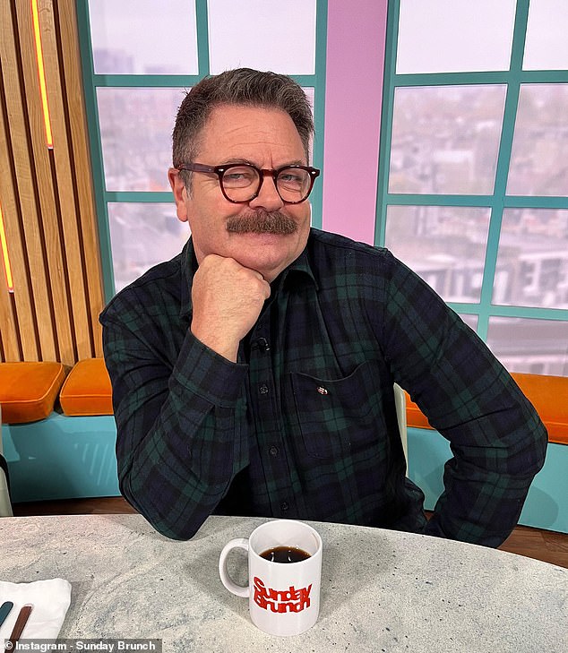 Hollywood comedian Nick Offerman left the Sunday Brunch hosts scrambling to apologise after using a swear word live on air over the weekend