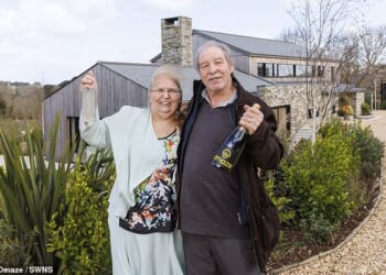 The husband of a dinner lady who won a £3 million dream Cornish home in the Omaze lottery has been jailed for a series of sex crimes against children. But relatives of the victims were furious that Anthony Doyle (pictured with wife Rose) was given just six years and three months for 10 offences, spanning 13 years