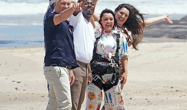 Aitch, Eddie Kadi, Martin Kemp, Shona McGarty and Kelly Brook all made a dramatic arrival on I'm A Celebrity... Get Me Out Of Here! as they landed on the beach by parachute on Thursday