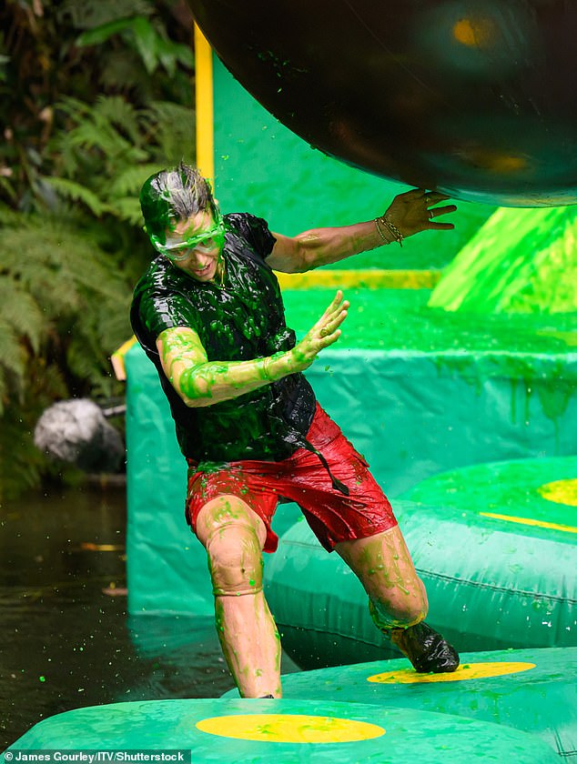 The model, 40, came face-to-face with the Wrecking Balls of Rage, which saw her fight her way through a slime covered obstacle course