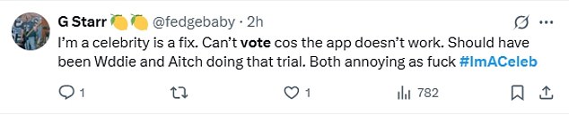 Taking to social media, one person penned: 'I'm a celebrity is a fix. Can't vote cos the app doesn't work'