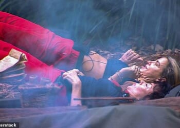 They may be surviving on a measly diet of rice and beans, but that didn't stop Vogue Williams from encouraging the camp to workout on Sunday's I'm A Celebrity