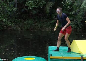 Vogue Williams suffered a nasty tumble as she took on the latest Bushtucker trial in scenes set to air on Saturday's episode of I'm A Celebrity