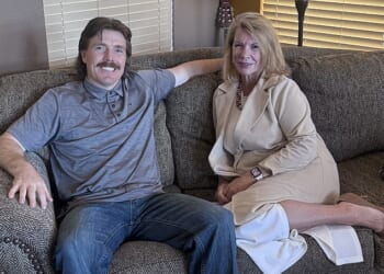 For self-described 'stay-at-home son', Luke Parkhurst (pictured with his mother, Patty), living under his mother's roof and taking care of the home is a welcome relief from city life