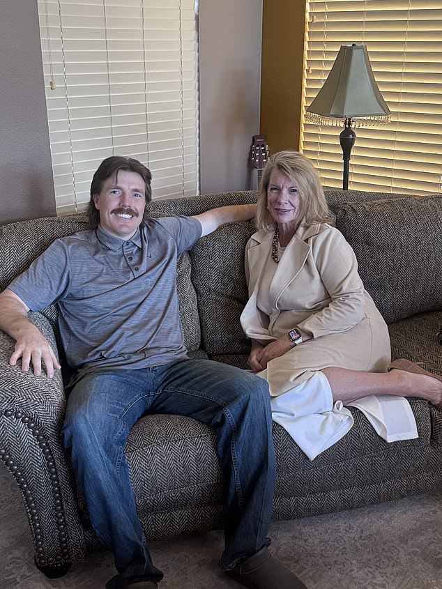 For self-described 'stay-at-home son', Luke Parkhurst (pictured with his mother, Patty), living under his mother's roof and taking care of the home is a welcome relief from city life