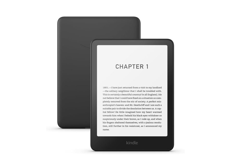 Two Kindles, one behind the other, with the front one displaying "CHAPTER 1" and the beginning of a novel.