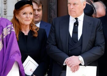 Andrew pictured with his ex-wife Sarah Ferguson in September. He has been spending his final days at Royal Lodge 'ranting to himself' while she has been hiding at the secret 'Doghouse' bar