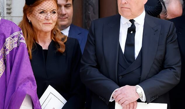 Andrew pictured with his ex-wife Sarah Ferguson in September. He has been spending his final days at Royal Lodge 'ranting to himself' while she has been hiding at the secret 'Doghouse' bar