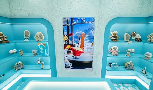 The Jellycat display at the Glass Box pop-up shop at The Grove in Los Angeles