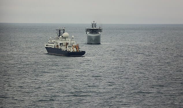 A photograph supplied by the Royal Navy showing the RFA Proteus monitoring Russian ship Yantar in November, 2024