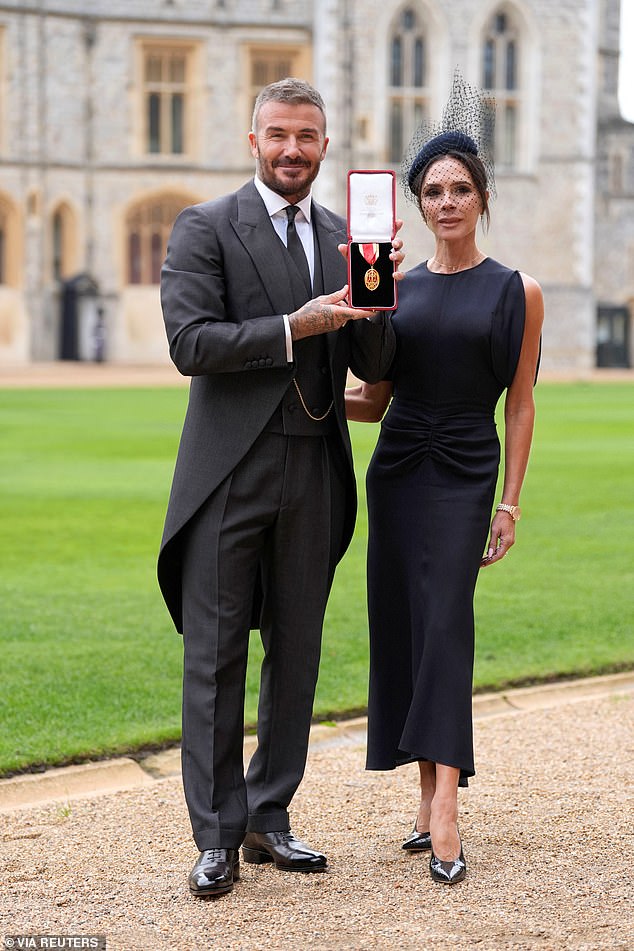 This morning, David Beckham, 50, was finally knighted by King Charles at Windsor Castle after years of longing in recognition of his services to sport and charity