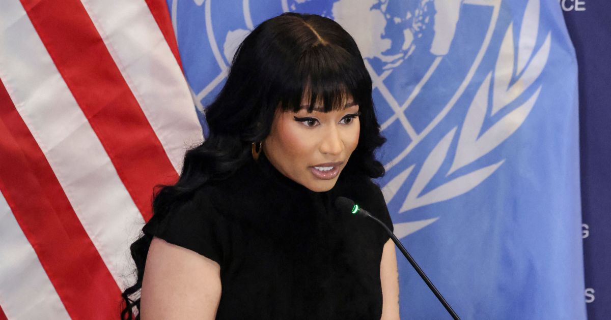 Rapper Nikki Minaj speaks at the US Mission to the United Nations in New York City on Nov. 18, 2025.