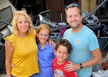 Jasmine with her children Joy, now 12, and Albion, 9, and her husband Jon