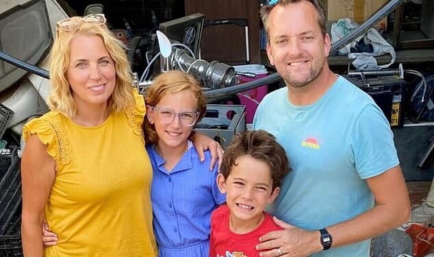 Jasmine with her children Joy, now 12, and Albion, 9, and her husband Jon