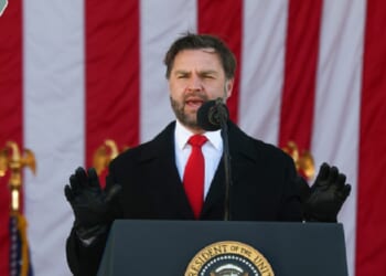 Vice President J.D. Vance, pictured speaking during a Veterans Day ceremony at Memorial Amphitheater at Arlington National Cemetery in Arlington, Virginia.