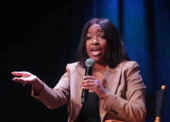 Rep. Jasmine Crockett speaks during the Won't Back Down event at The Van Buren on Aug. 3, 2025, in Phoenix, Arizona.