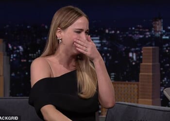 Jennifer Lawrence left Jimmy Fallon squirming as she repeatedly burst into tears during a car-crash interview on The Tonight Show