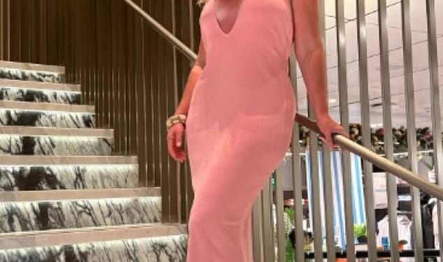 Josie Gibson showed off her amazing five stone weight-loss as she slipped into a glamorous pink plunging dress during a lavish Caribbean cruise on Friday