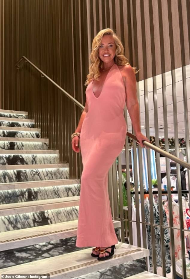 Josie Gibson showed off her amazing five stone weight-loss as she slipped into a glamorous pink plunging dress during a lavish Caribbean cruise on Friday