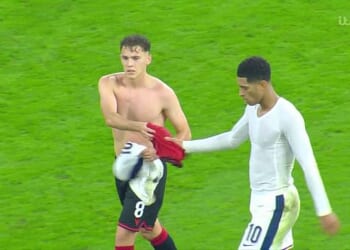 Jude Bellingham sparked a flurry of memes after swapping shirts at half time during England's World Cup qualifier in Albania