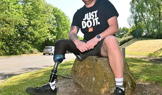Shaun Rigby, 37, lost his leg below the knee in a tractor accident aged just two and took up cricket as a seven-year-old boy