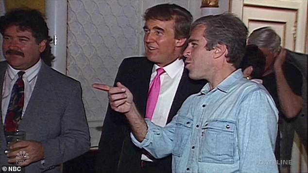 Donald Trump is shown on video with Epstein