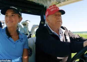 Kai Trump golfs with her grandfather President Donald Trump for a YouTube video