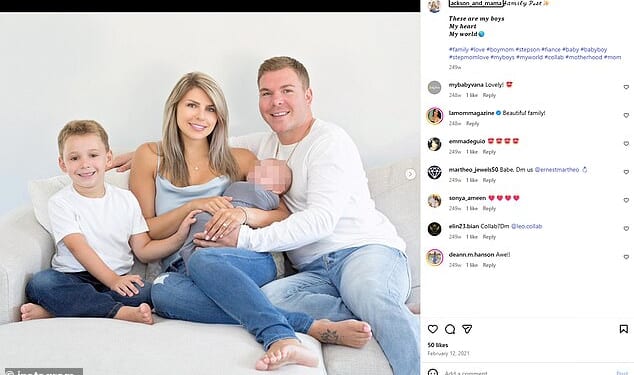 In a post dated February 2021, Kara Leavitt shared an image of herself alongside her husband Michael, their son Jackson and her stepson Michael Jr