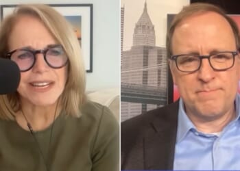 Podcaster and former network journalist Katie Couric, left, told ABC's Jonathan Karl she'd ceased trying to be impartial about President Donald Trump after he unveiled a picture of an autopen to represent Joe Biden's presidency.