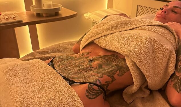 Katie Price displayed her extremely tiny waist as she underwent an intimate treatment on Monday