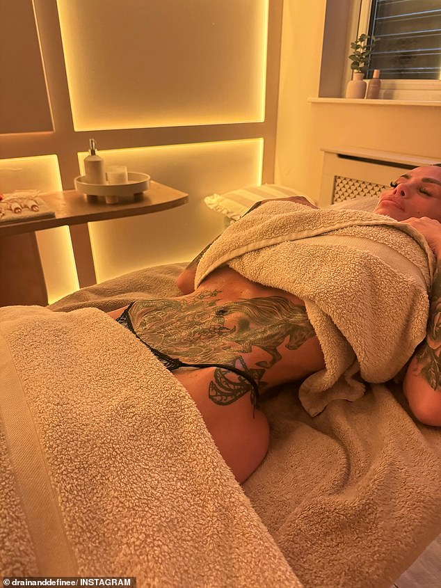 Katie Price displayed her extremely tiny waist as she underwent an intimate treatment on Monday