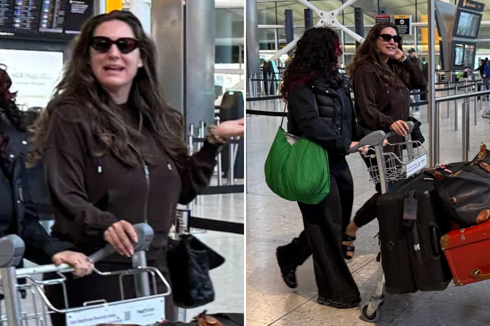 An image collage containing 2 images, Image 1 shows W8media..W8media Heathrow Airport Im a celebrity departures..Kelly Brooke seen leaving Heathrow airport today as she heads off to Australia to start filming this year itv show  Im a celebrity get me out of here.08/11/2025, Image 2 shows W8media..W8media Heathrow Airport Im a celebrity departures..Kelly Brooke seen leaving Heathrow airport today as she heads off to Australia to start filming this year itv show  Im a celebrity get me out of here.08/11/2025