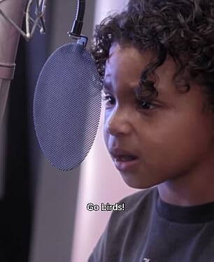 Kim Kardashian has given social media followers a first look at her son's acting skills after the youngster won a role in Angry Birds The Movie 3 - despite having no prior experience