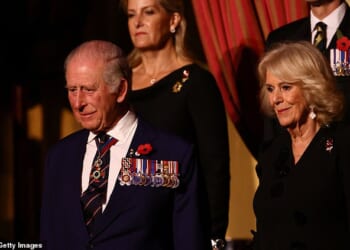 Charles appeared visibly moved by the Royal Albert Hall's rendition of God Save The King last night