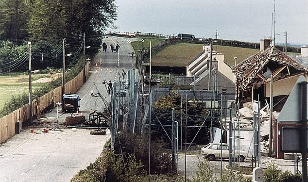 The destroyed RUC police base in Loughgall, Northern Ireland, following the attack by an eight-man IRA unit