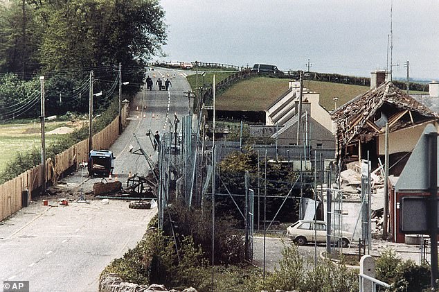 The destroyed RUC police base in Loughgall, Northern Ireland, following the attack by an eight-man IRA unit